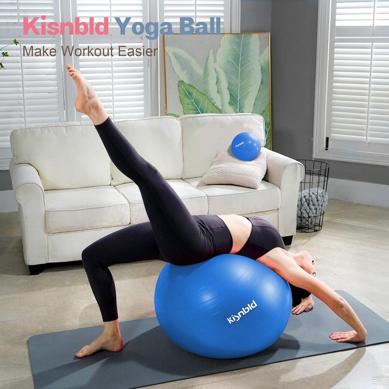 kisnbld Exercise Ball, Extra Thick Yoga Ball for Workout Pregnancy Stability, 4 Sizes Anti-Burst Balance Ball with Foot Pump - Heavy Duty Fitness Ball Chair for Office, Home & Gym - Image 2